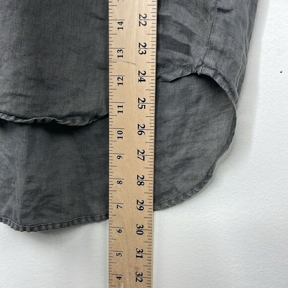 Side Stitch Linen Popover Tunic Top Blue Roll Tab Sleeve Pocket Collar Small - Picture 15 of 15